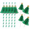 10Pcs Christmas Tree Cupcake Topper Food Fruit Picks Honeycomb Paper Straw 2024 Christmas Party Cake Decoration 2025 New Year