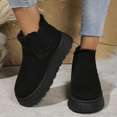 Damen-Schneestiefel zum Hineinschlüpfen mit Fleecefutter, Runde Zehenpartie, Dicke Sohle, Winterschuhe, Übergrößen Herbst-Winter-Schuhwerk