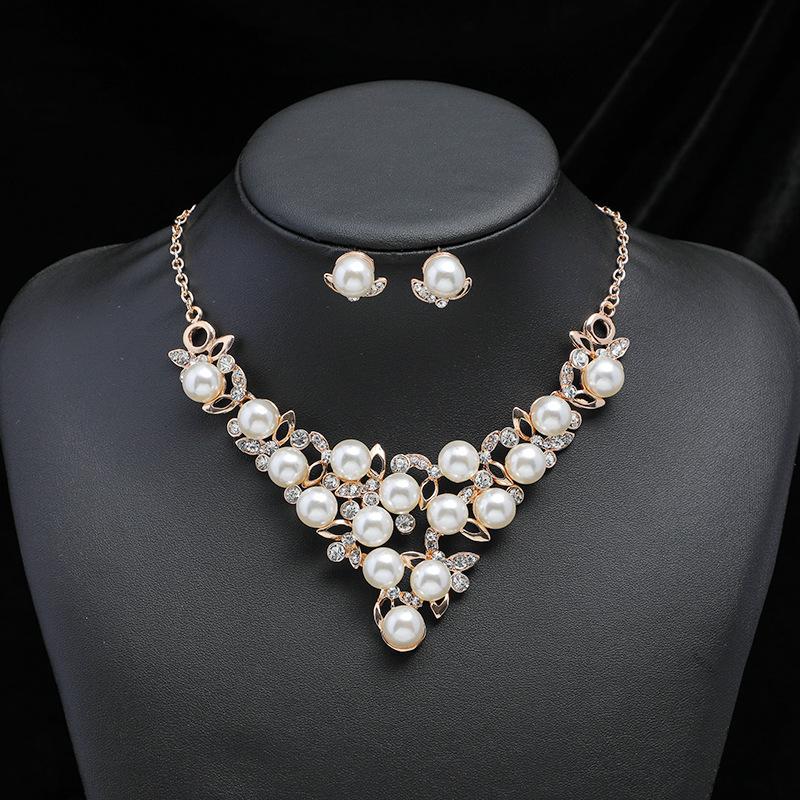 Zirkonia Halskette Elegante Imitation Perlen Halskette Halskette Ohrring Set Formelle Schmuck Accessoires Für Brautjungfern