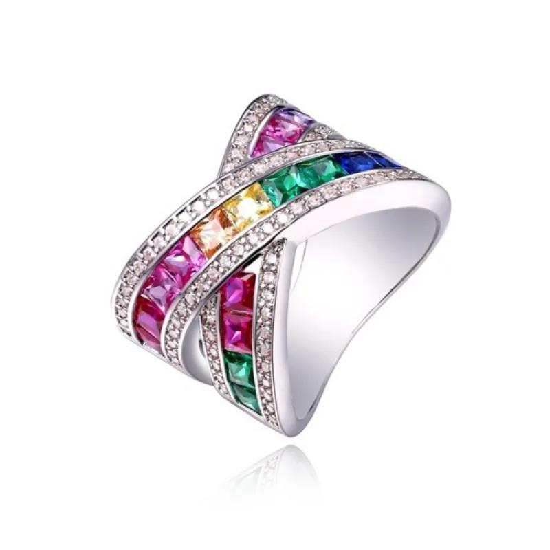 New Fashion Colorful Cubic Zirconia Ring For Women Elegant Bridal Wedding Jewelry Band Cross Geometric Crystal Rings Gifts