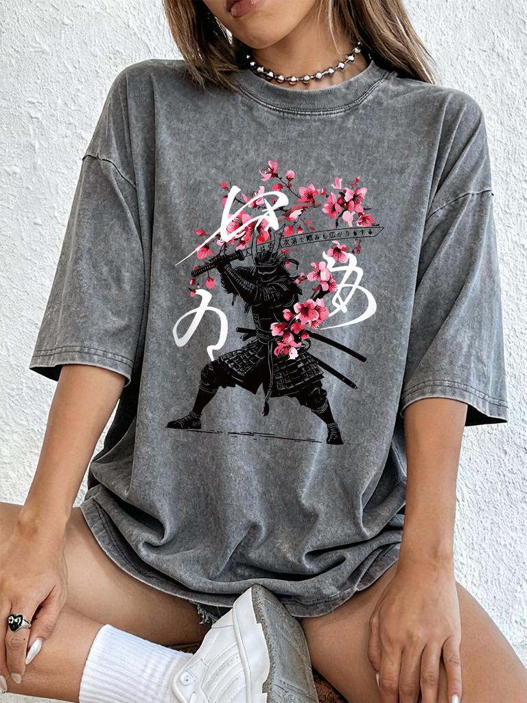 Japanese Martial Arts Cotton Washed TShirts Womens Summer Oversized Tops ONeck Comfortable Short Sleeve T Shirt Basic Clothes