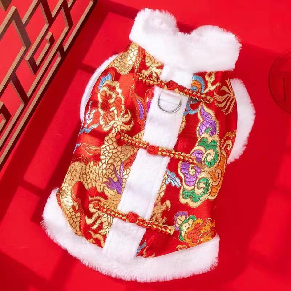 2026New Year Dog Clothes Chinese Style Tang Suit Pet Cotton Clothing Festive Print Dog Jacket Coat XS- XXL Thicken Keep Warm
