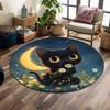 Black Cat with Moon and Daisies Print Round Rug, Living Room, Bedroom, Playroom Carpet, Non Slip Floor Mat, Gift