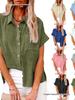 Women's Solid Color Short-Sleeve Cotton Casual Loose Shirt