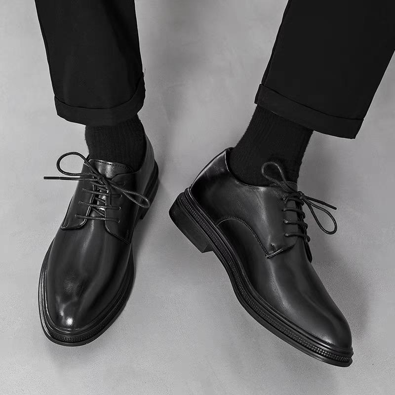 Men's Leather Shoes Men's Autumn and Winter Business Dress Soft Leather Soft Sole Pointed Wedding Groom Lace-up Suit Shoes High-end