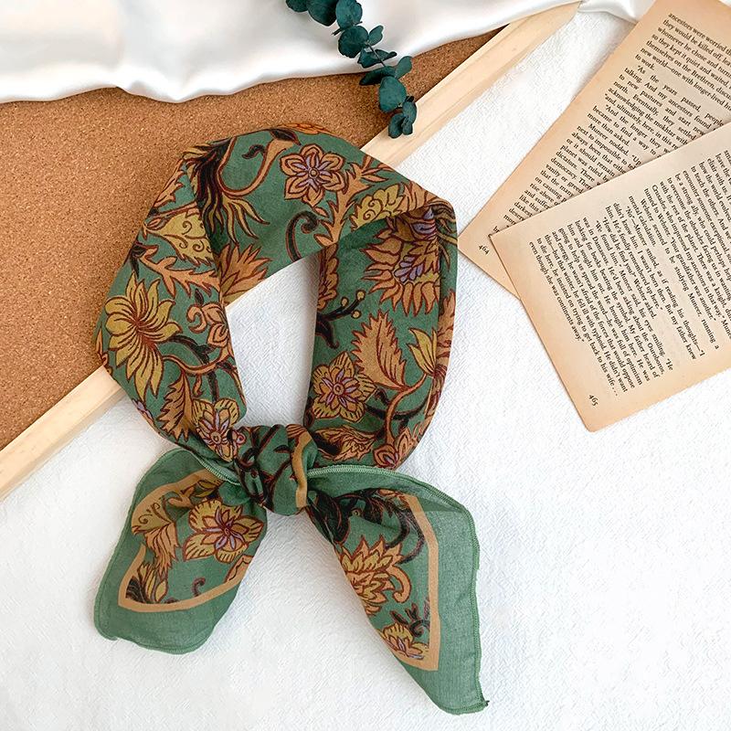 Cotton square scarf, silk scarf, high-end new small shawl, neck protector, small scarf, multi-purpose floral headscarf, headband, hair tie