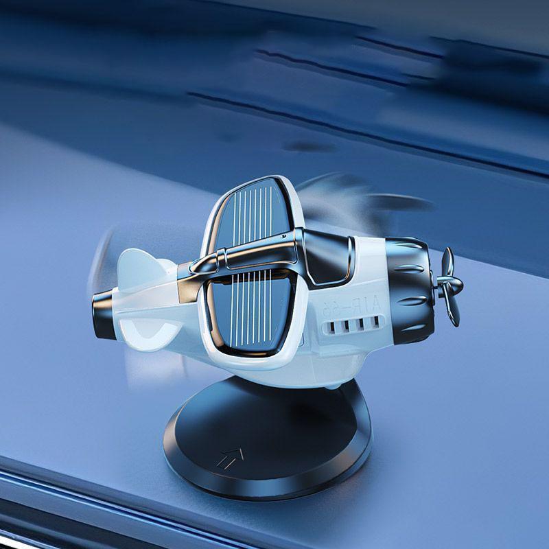 Solar-Powered Rotating Airplane Car Dashboard Ornament 360° Auto-Rotating Decorative Aircraft Accessory for Vehicle Interior