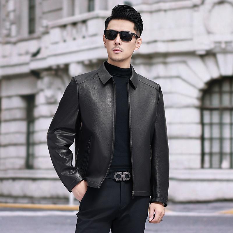 

Мужское тонкое пальто в деловом стиле из козьей кожи, куртка с лацканами, кожаная куртка из натуральной кожи, тонкая мотоциклетная кожа, новинка на весну и осень 5XL