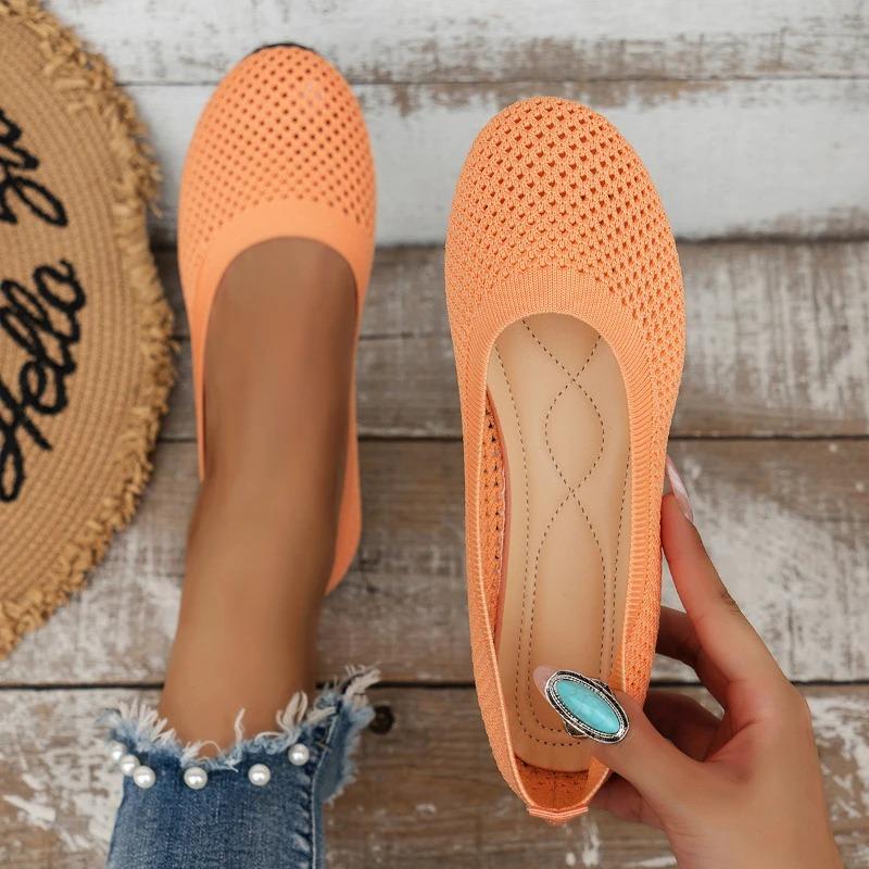 Flat Sole Single Shoe Women's 2024 Spring/summer/autumn New Mesh Fabric Shallow Mouth Soft Sole Breathable Women's Shoes