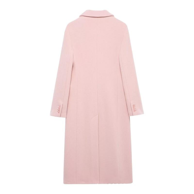 Womens Winter Wool Blend Coat Mid-Length Double-Breasted Turn-Down Collar Street Style Outerwear