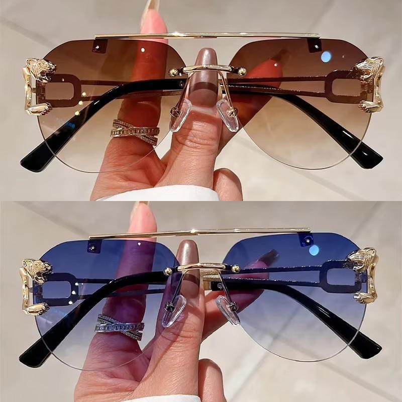 2 Pairs Per Set Rimless Pilot Sunglasses Fashion Gradient Double Bridge Sun Glasses Trendy Luxury Brand Designer Outdoor Shades