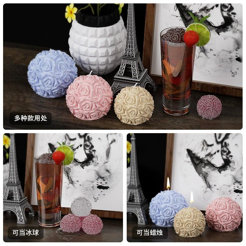 3D Rose Ball Candle Aromatherapy Mold DIY Valentine's Day Casting Mold Creative Elegant Candlestick Stand Home Wedding Decor