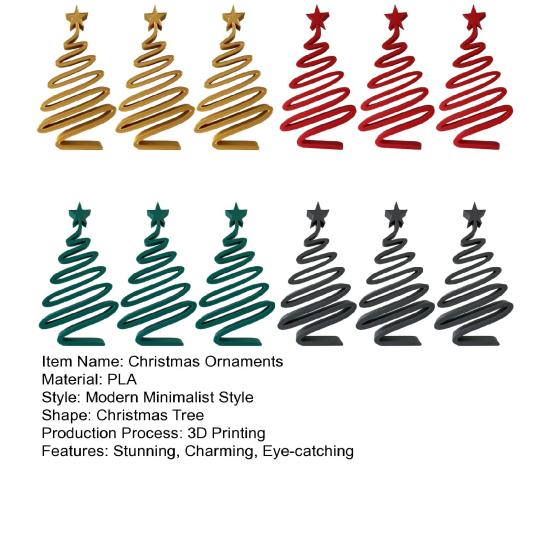 Christmas Tree Ornaments 3D Printed Spiral Christmas Tree Figurine Hoiliday Tabletop Decoration for Winter Mantel Shelf