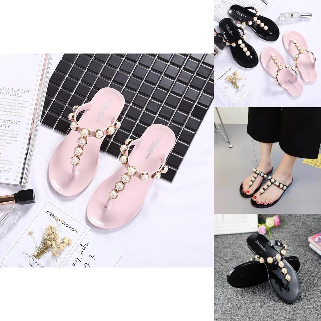 Stilvolle Damen Perlen Flache Strand Flip-Flops Hausschuhe Mit Anti-Rutsch Gemütliches Sandalen Design