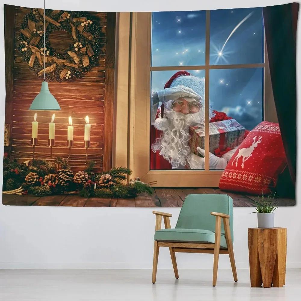 Weihnachtsthema Wandteppich Hintergrundtuch Weihnachtsmann Muster Hängendes Tuch Familie Wohnzimmer Zimmer Wanddekoration