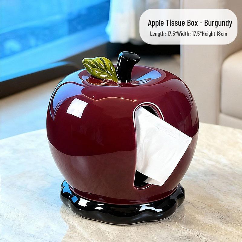Apple High-End Ceramic Tissue Box for Living Room - Luxury Creative Napkin Holder for Coffee Table Decoration