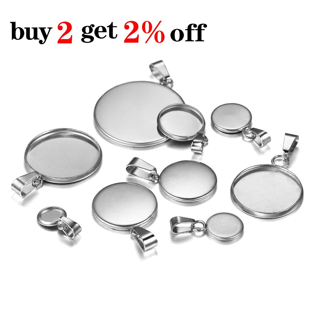 10pcs/Lot 6-30mm Stainless Steel Blank Trays Pendant Settings With Clasps Cabochon Base Bezel For DIY Jewelry Making Supplies