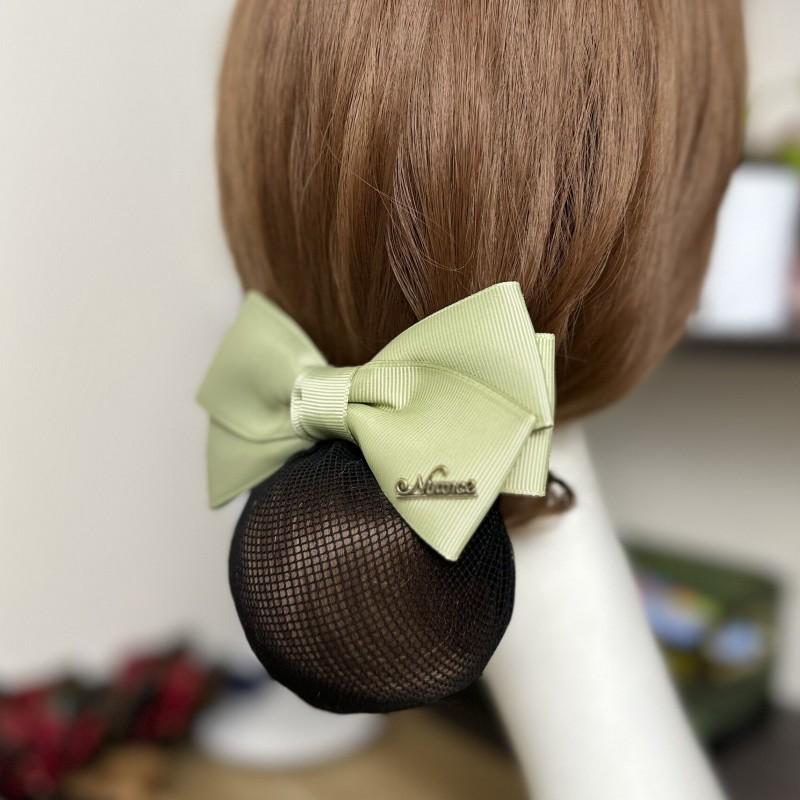Korean Style Bow Flower Hair Net Bun Clip for Professional Work - HF315