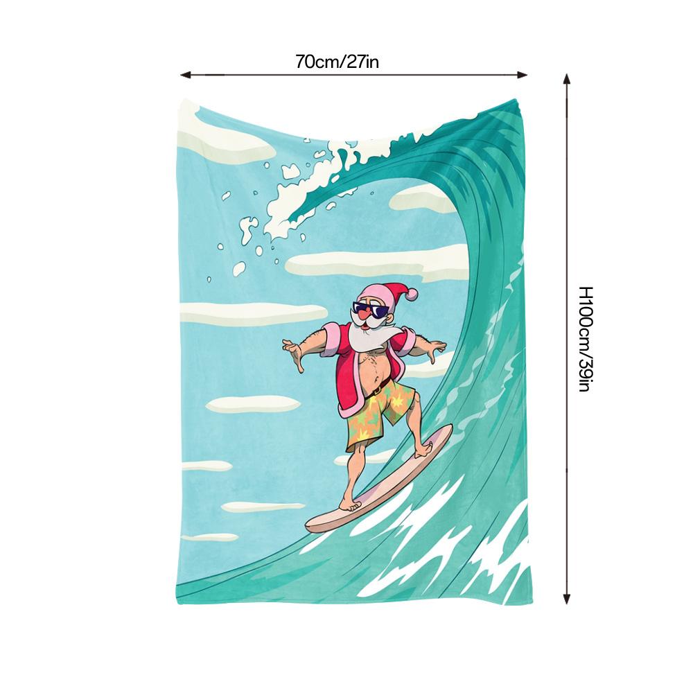 Santa Claus Surfing Beach Blanket Cozy Throw Fleece Picnic Shawl Christmas Gift Home Decor Summer Vibes Coastal Style Holiday Th