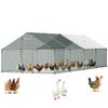 Large Metal Chicken Coop, 3 X 8 X 2 M, Walk-in Chicken Runs with Waterproof Cover, Spire Roof Hen House Enclosure with Lock