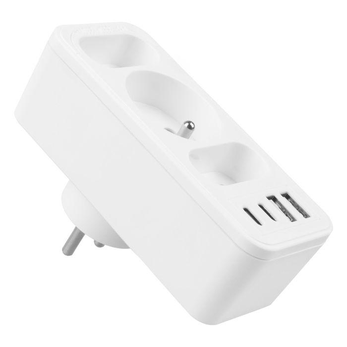 Multiprise - MCE248 F/W - 3 prises (2x type C + 1x type E) - 2x USB-A 18W - 2x USB-C PD 20W