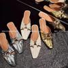 Fashion Women's Slippers Square Toe Metal Decoration Square Heel Women's Mules Leisure Daily Cover Toe Sexy Zapatillas De Mujer