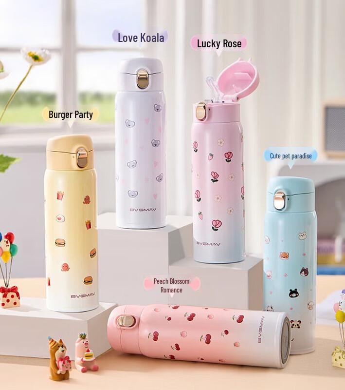 BVGMAV Kids Cartoon Insulated Water Bottle with Straw