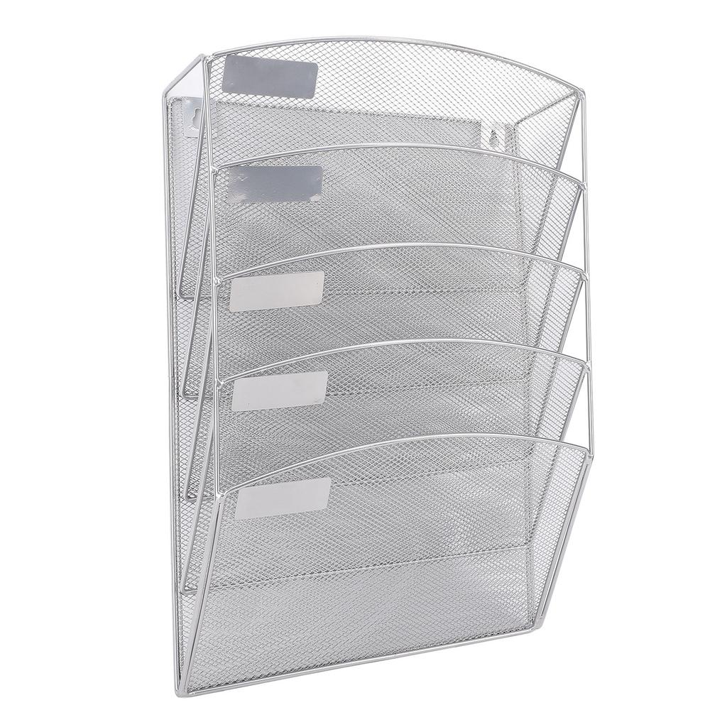 Wall Mount File Organizer 5 Tier Slanted Bottom Vertical Hanging Storage Rack for Office School Home Use