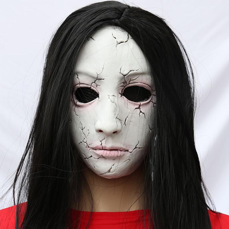 Horror Long Hair Ghost Latex Mask For Halloween And Escape Room Fun