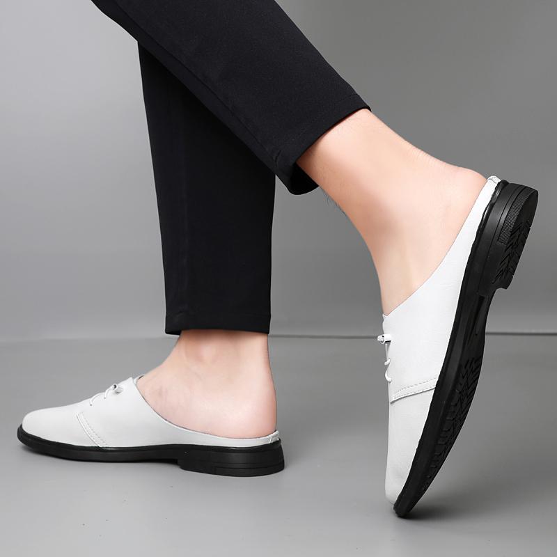 Fashion Genuine Leather Mules Footwear Breathable Slip on Walking Shoes New Flats Men Comfortable Half Slippers Male Casual Moccasins