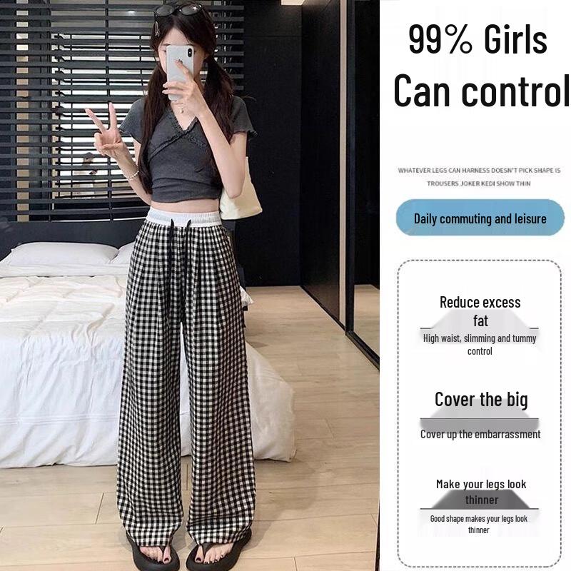 Women's Plaid High-Waist Wide-Leg Pants