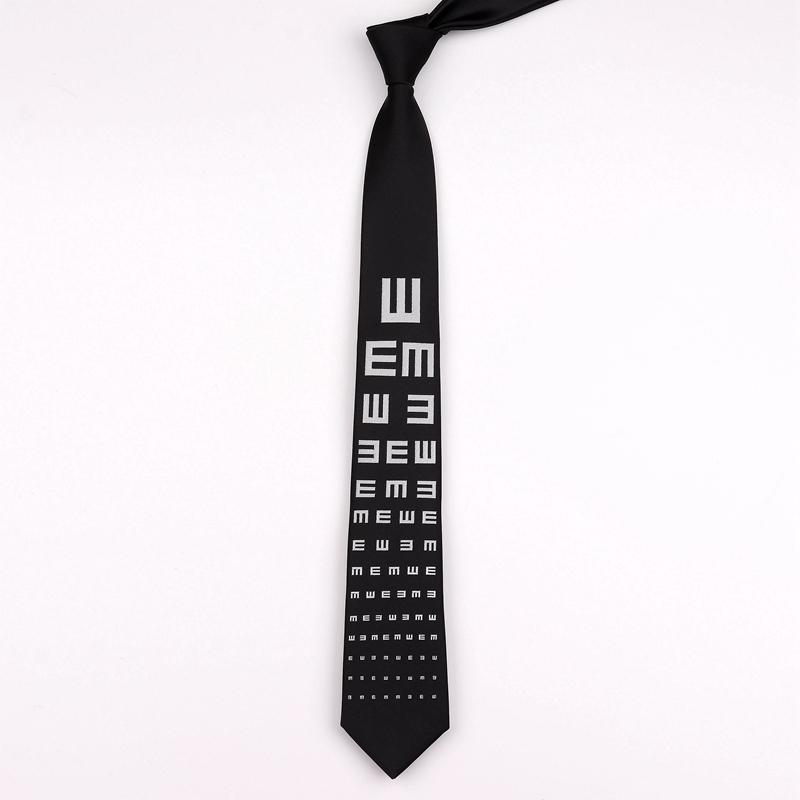 

2026 Embroidery Black White Eye Chart Hip Hop Funny Tie Men Women Niche Style Korean Fashion Vintage Necktie чёрный