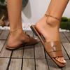 Fashion Fashion Buckle Decor Summer Slippers Women Sqaure Toe Comfort Flat Sandals for Woman Black Pu Leather Beach Slides Plus Size 43