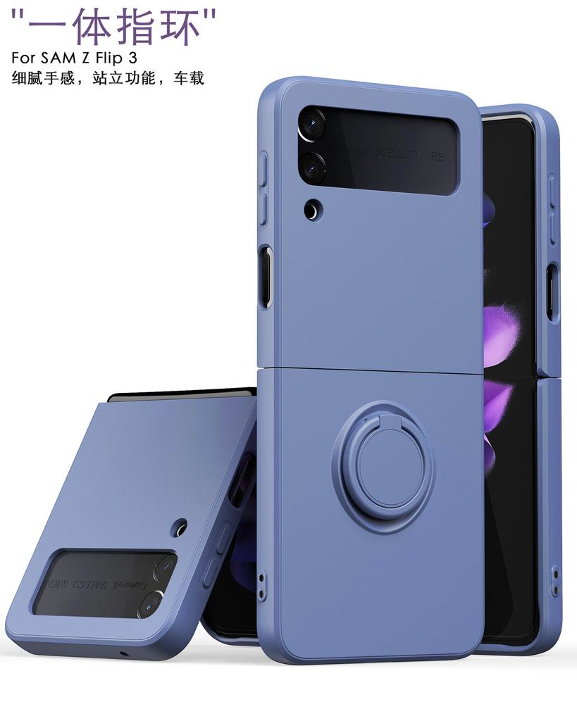 Applicable To Samsung ZFlip3 Folding Screen Mobile Phone Case Solid Color Liquid Silicone Ring Bracket All-inclusive Anti-drop Protective Case