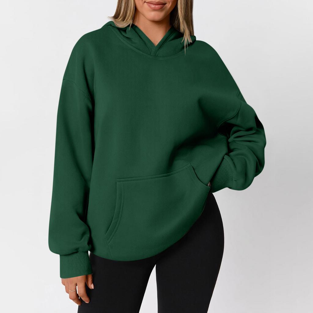 Women's  Fashion Zipper Hoodie Long Sleeve Hooded Pullover Sweatshirt Casual Solid Color Tops With Pockets