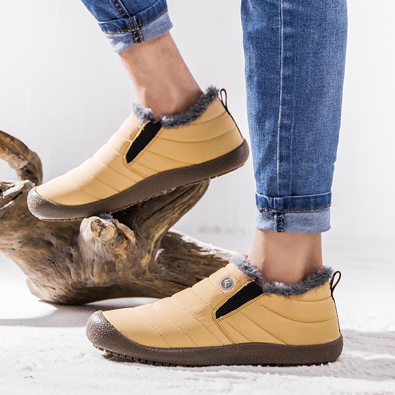 Plush Snow Boots Slip-on Cotton Shoes Winter Warm Casual Sports Shoes Walking Flats Waterproof Daily Shoes