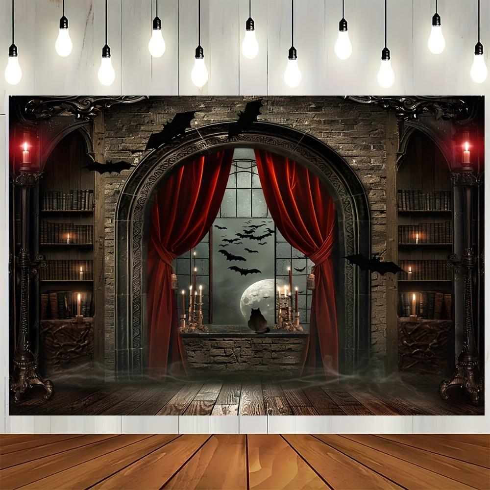 1 2D-Banner multifunktionaler Fotografie-Hintergrundstoff mit magischem Besen und Vampirschloss für Partys und Veranstaltungen