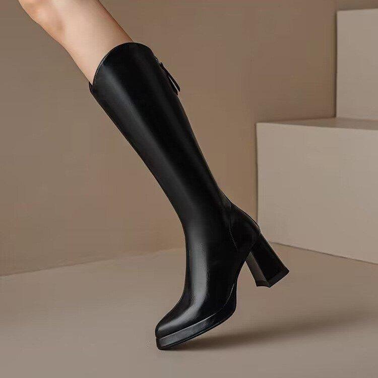 V-neck Fashion Women's Boots 2025 New Pointed Oversized Fashionable Versatile Temperament Thick Heel High-heeled Boots