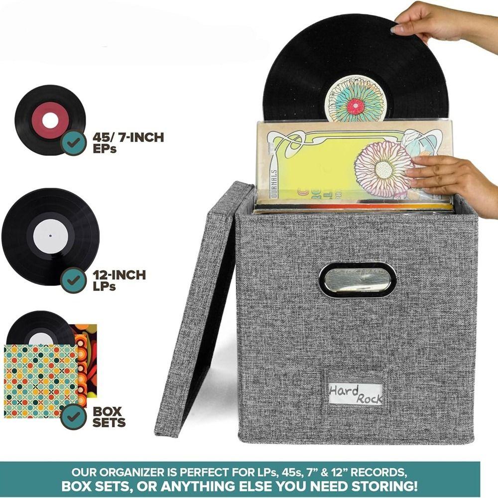 Foldable LP Record Organizer Cotton Linen Fabric Storage Boxes Vinyl Record Storage Boxes  for Home