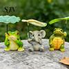 Cute Animal Statues 3Pcs/Set Mini Statues, Frog Elephant And Turtle Figurines with Leaf Courtyard Landscaping Decor Umbrella, Resin Miniature Ornament