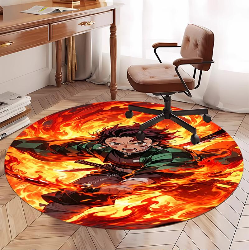 Demon Slayer Pattern Round Rug, Indoor/Outdoor Mat, for Picnic, Gameroom, Bedroom, Office, Living Room, Home Decor Carpet, Birthday Gift