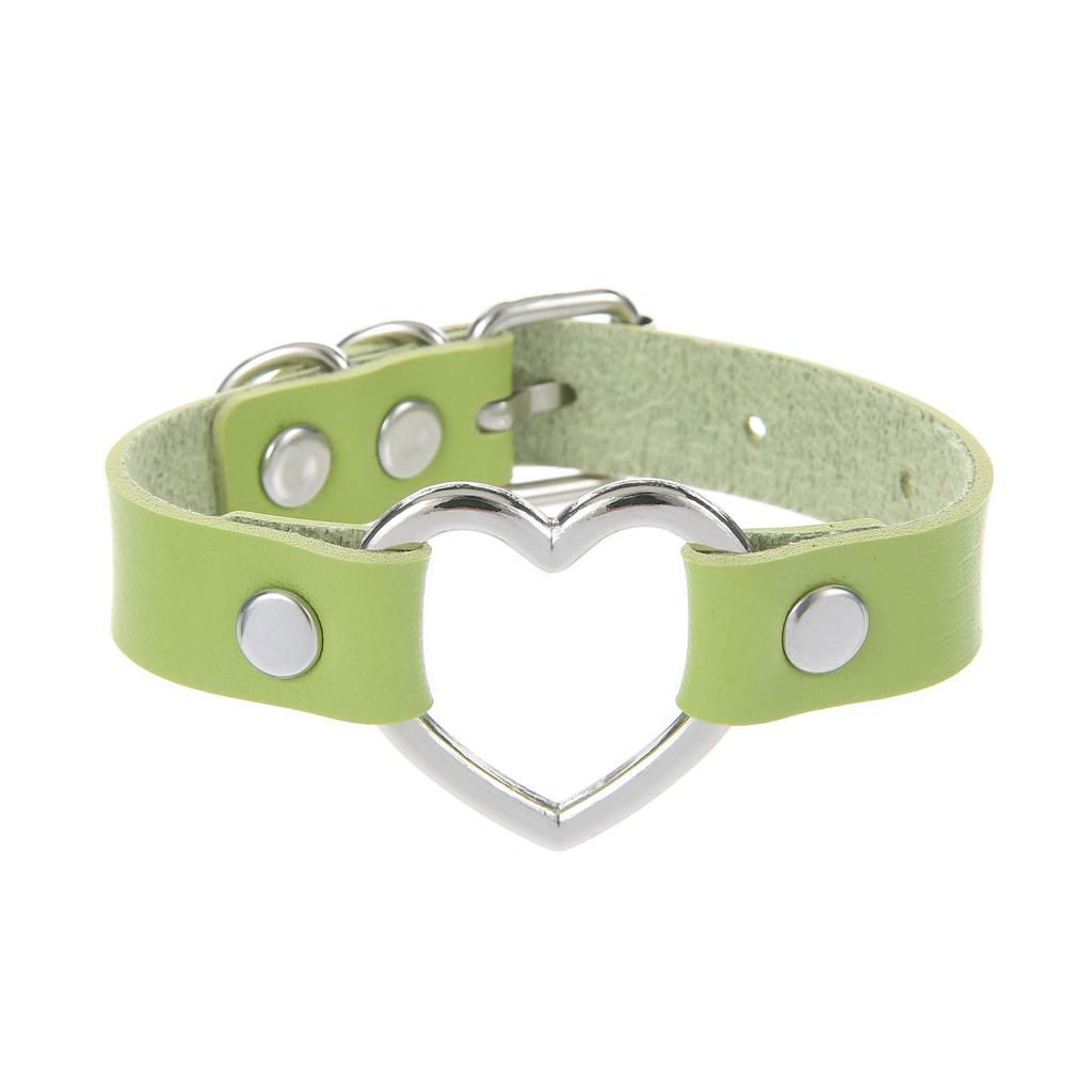 Silvery Heart Gothic Studded Bracelet Pu Leather Adjustable Black Wristband Rock Punk Cuff Bangles