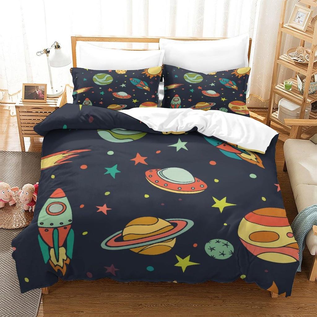 Star Space Series 3D Digital Printing Three-Piece Home Textile Duvet Set Kit