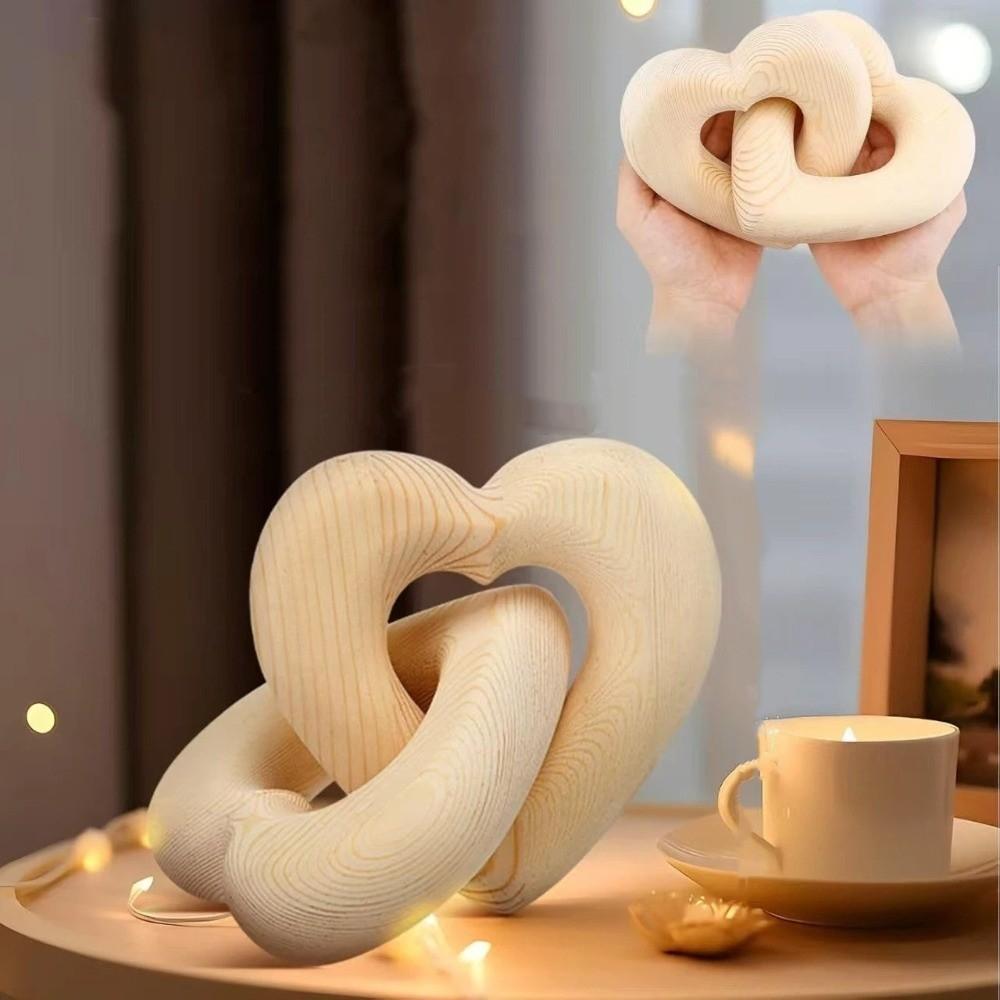 Romantic Interlocked Double Heart Chain Handmade Hearts Ring Table Sculpture Valentine Decor