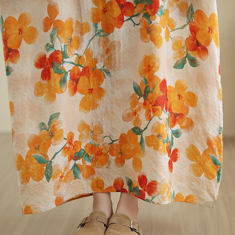 DIMANAF 2025 Women Plus Size Spring Long Dress Loose V-Neck Printing Vintage Casual Floral Oversize Long Sleeve 5050