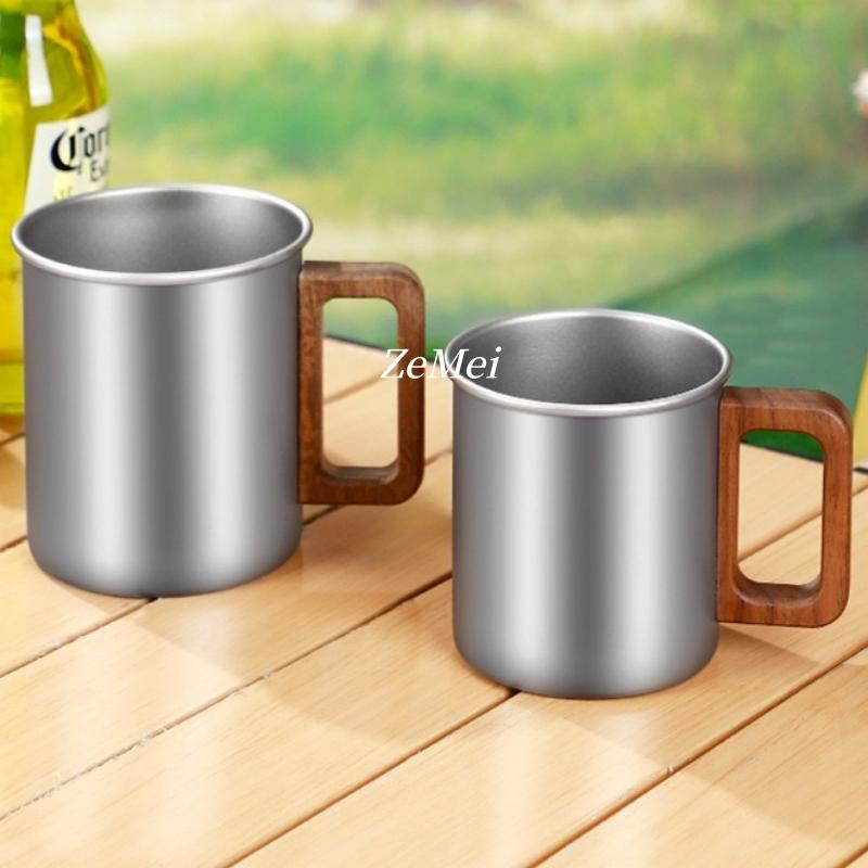 1Pcs Pure Titanium Double-Wall Coffee Mug,Wooden Handheld Water Cup Silver-Gray Drinking Office Tea Mug Exquisite Coffee Cup