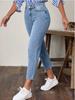 Taschen Mikroelastische Hosen Hohe Taille Einfarbige Damen Gerade Hosen Mode High Street Täglich Vielseitig Frühling Jeans