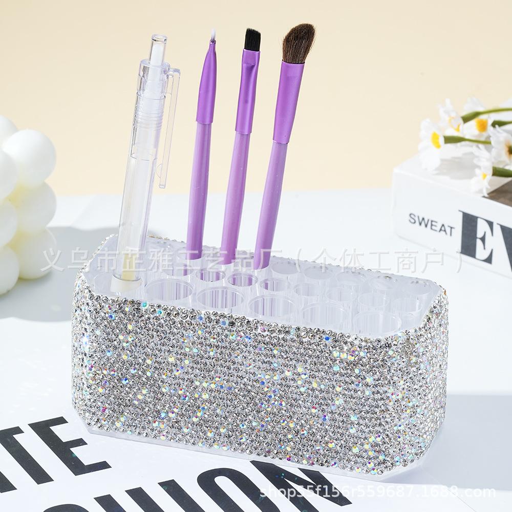 Diamond-set luxury acrylic 26-hole cosmetic pen holder, large hole transparent eyebrow pencil, eyeliner, storage box, finishing display stand