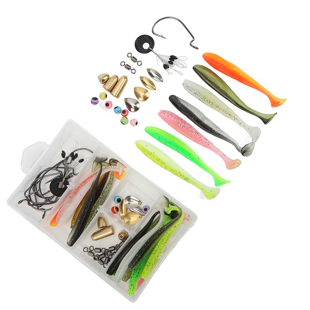 66 Stück Angelzubehör-Set Angelzubehör-Set mit Tacklebox inklusive T-Tail Weichköder Offset