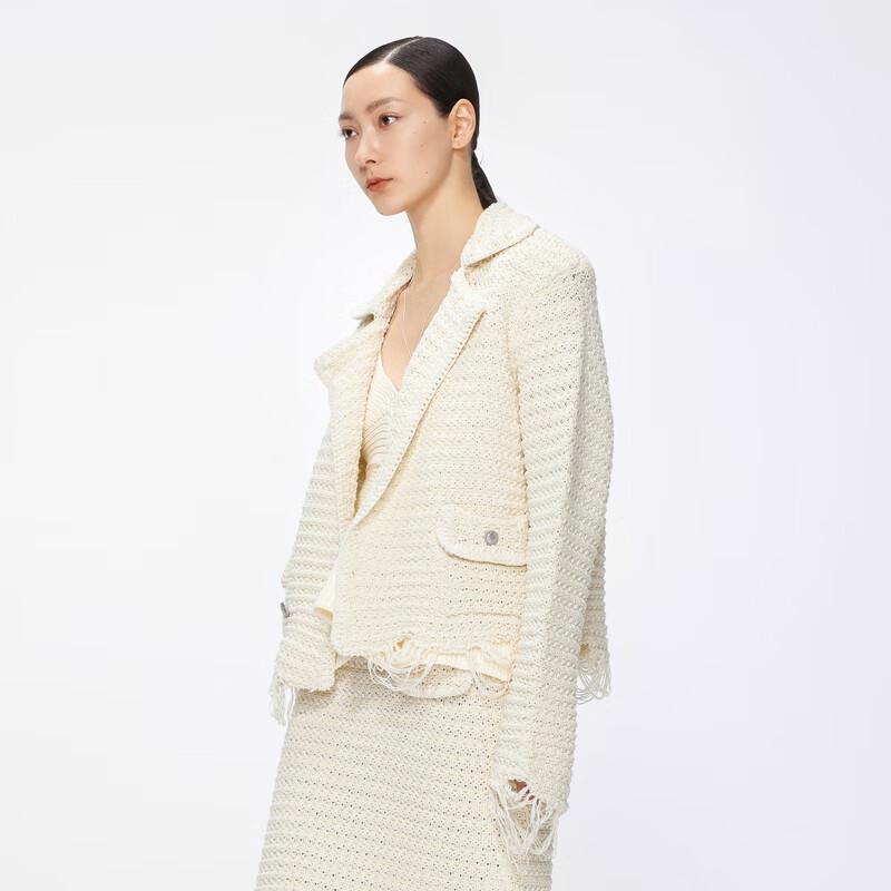 

JNBY Women s Distressed Lapel Knit Cardigan L